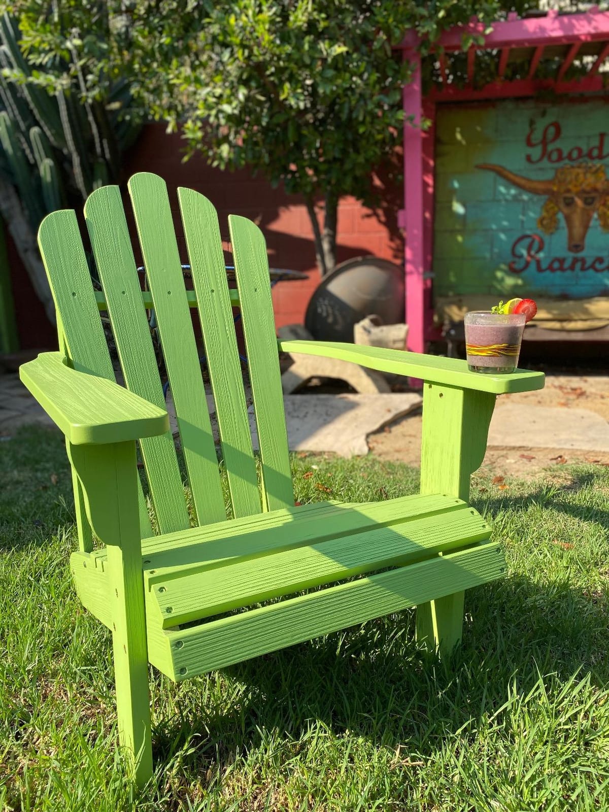 Shine Company Westport Wooden Adirondack Chair, Outdoor Patio Firepit Chairs, Back & Seat Pre-Assembled, Natural customer photo 2