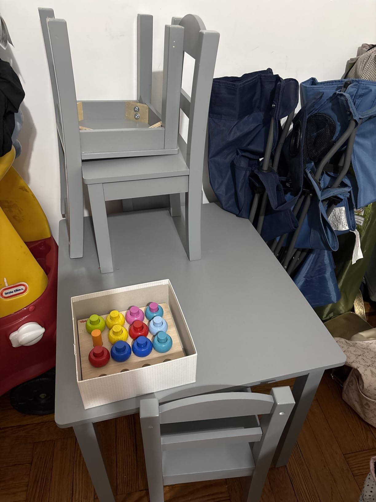 Humble Crew Toddler Table and Chair Set for Kids, Wood Activity Furniture | Sturdy 5 piece playroom or bedroom desk, perfect size for crafts, snacks, homework, and learning, includes 4 matching seats customer photo 2