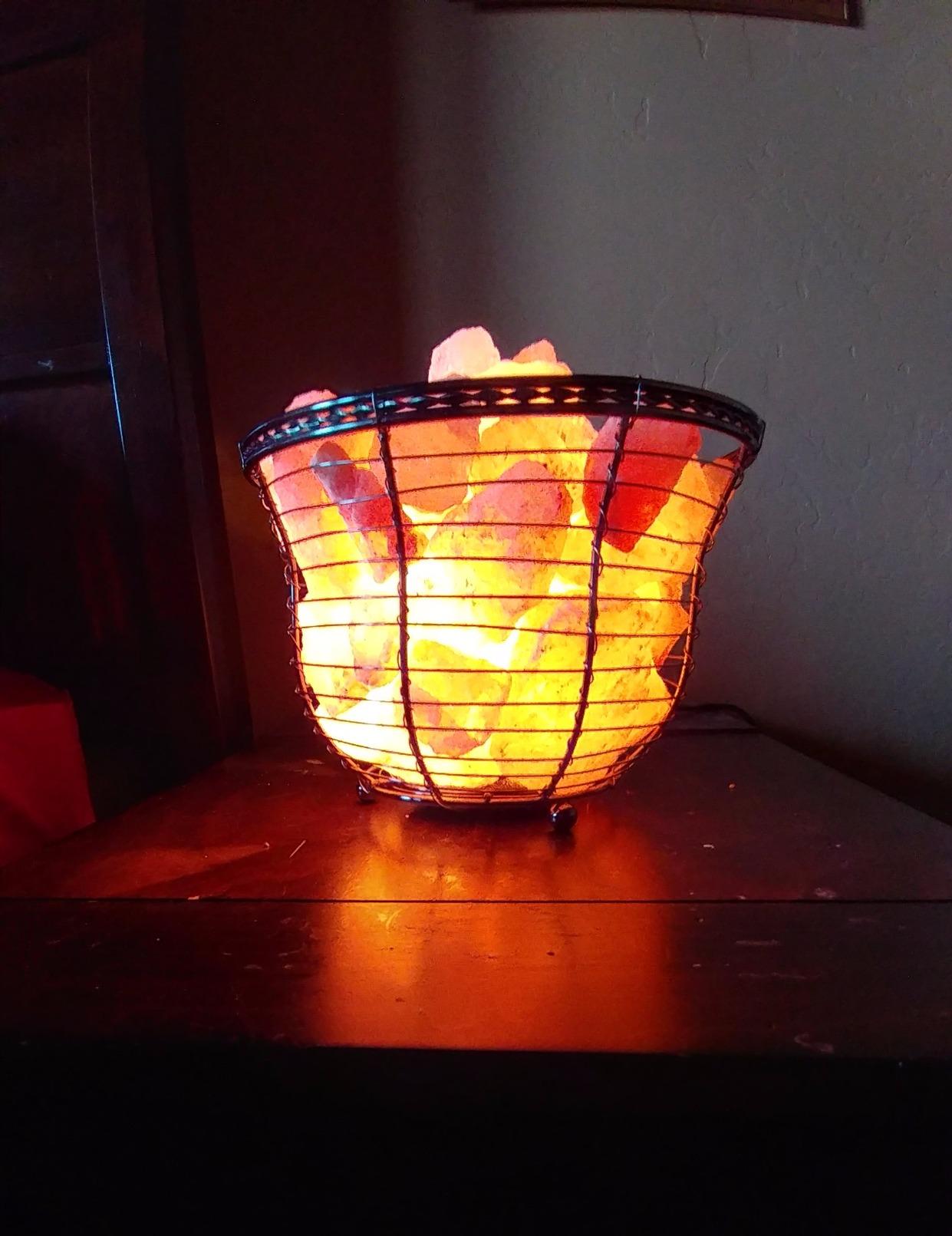Natural Himalayan Salt , Tall Round Metal Basket lamp with Dimmer Switch | 8-10 lbs customer photo 2