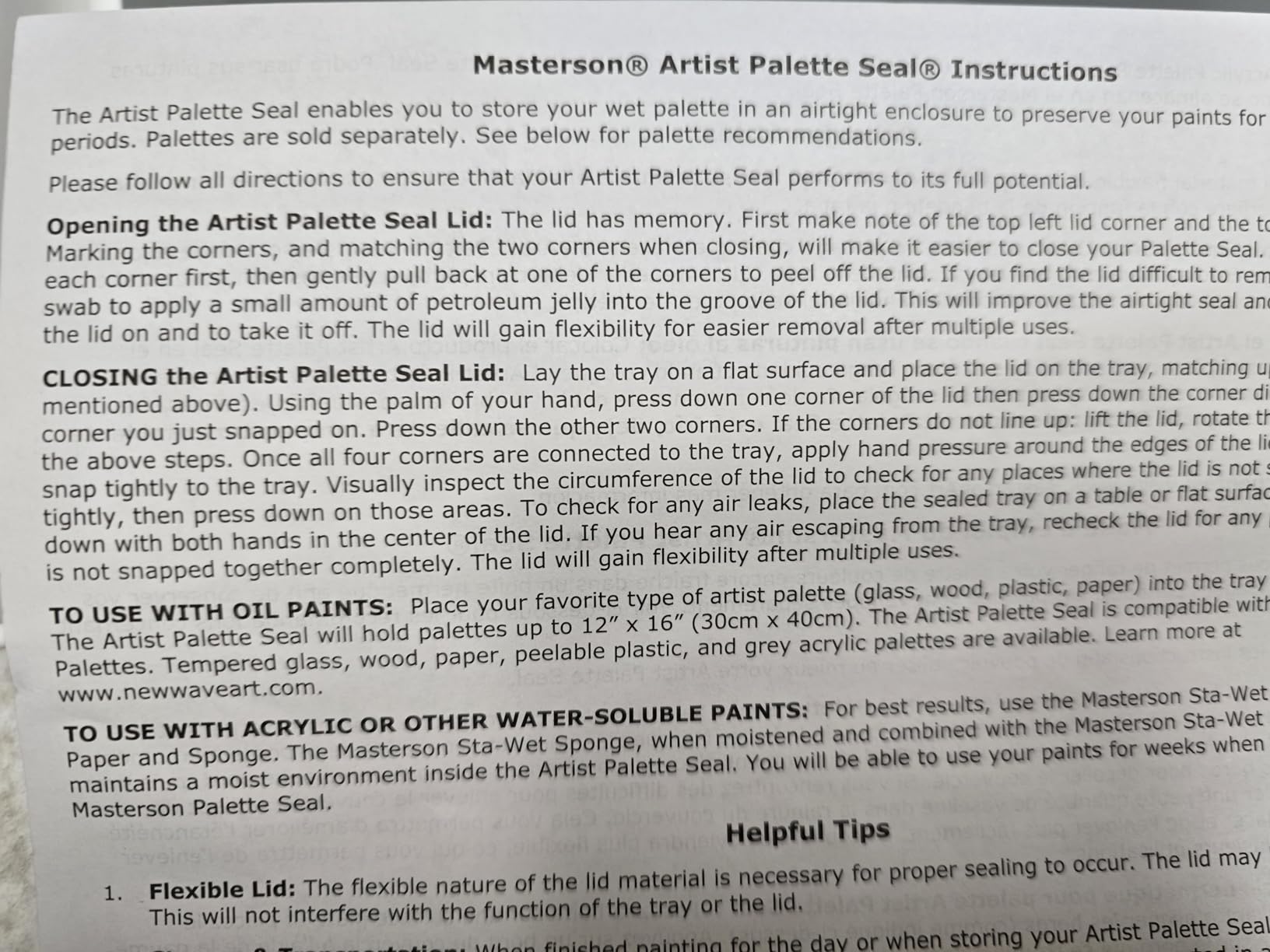 Masterson Palette Seal 12 x 16 in | Keeps Wet Paint Fresh for Weeks, Oil or Acrylic Painting Palette with Lid, Seal, Blue Lid Box, Made in USA customer photo 1