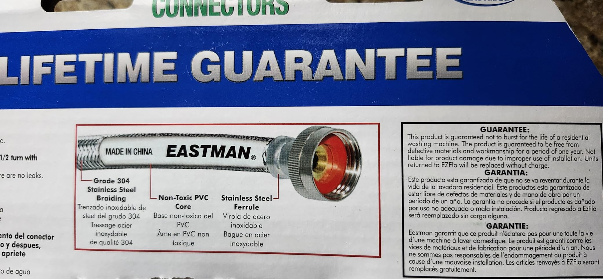 Eastman 5 ft Washing Machine Hose Connectors with Elbows, Pack of 2, 3/4 in FHT x 3/4 in FHT, Braided Stainless Steel, 41065 customer photo 2