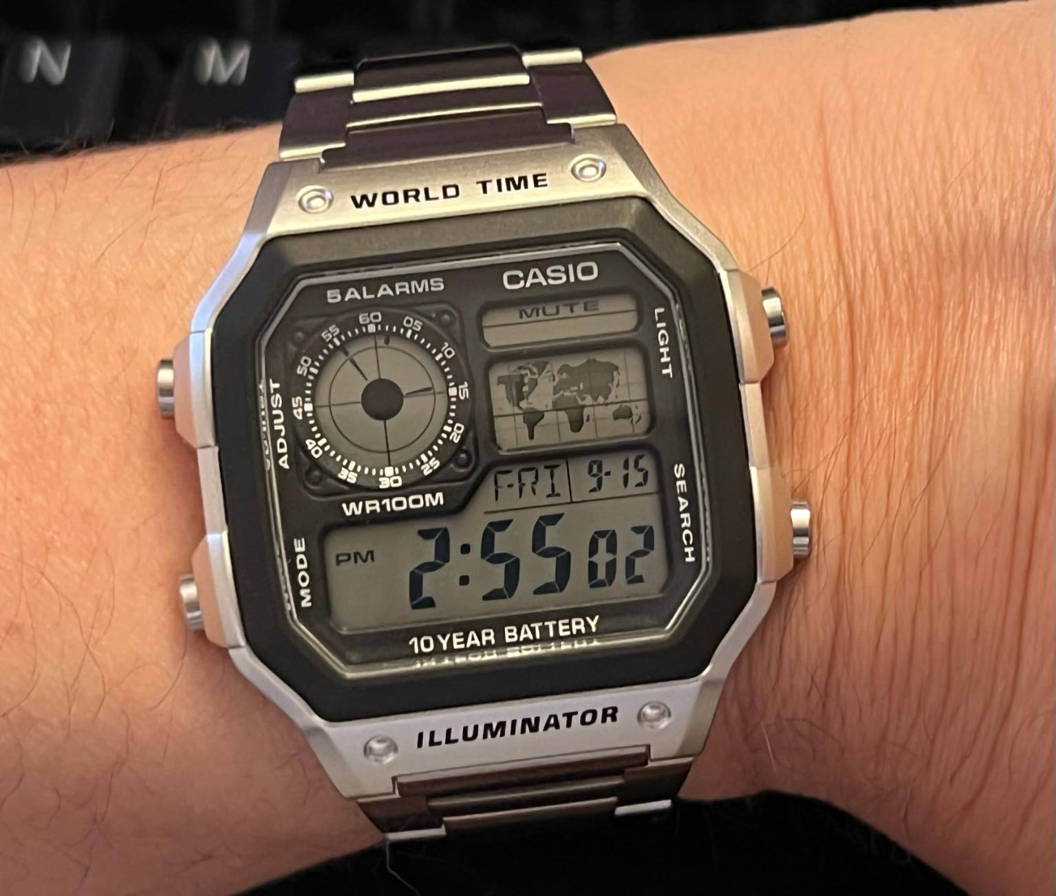 Casio AE1200WH Series | Men’s Digital Watch | 100M WR | Multi Alarms | 100 SEC Stopwatch | Countdown Timer | World Map for World Time | LED Light | LC Analog Display | 10 Year Battery customer photo 1