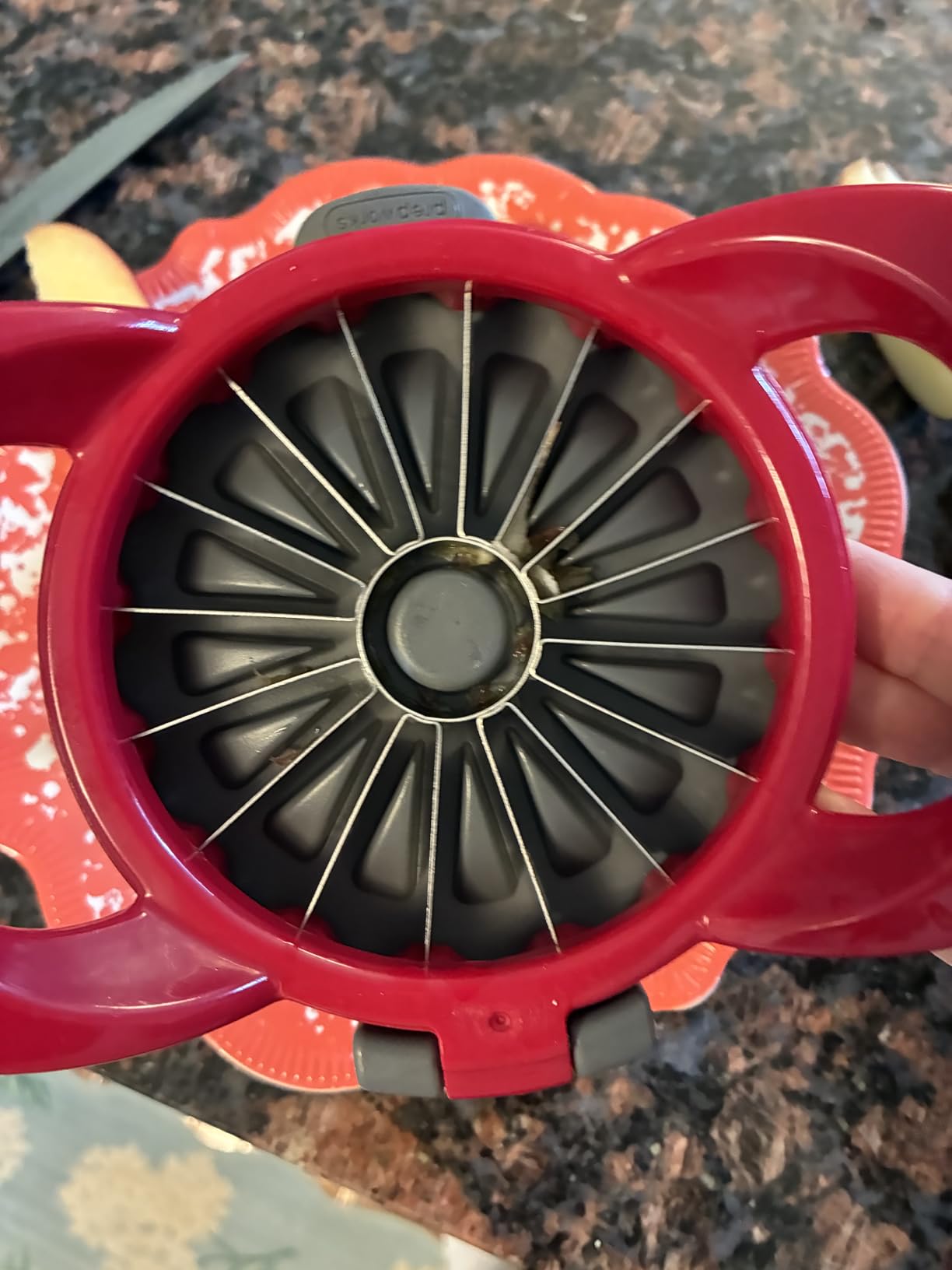 PrepWorks Apple Slicer and Corer, Attached Safety Cover, Cuts 16 Thin Apple Slices, Red customer photo 2