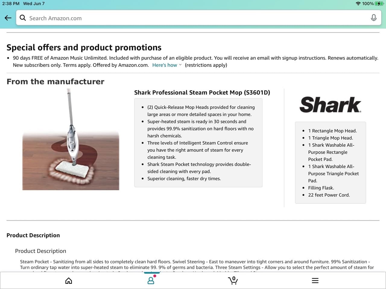 Shark Professional Steam Pocket Mop with 2 Double-sided Pads, White, S3601 customer photo 1