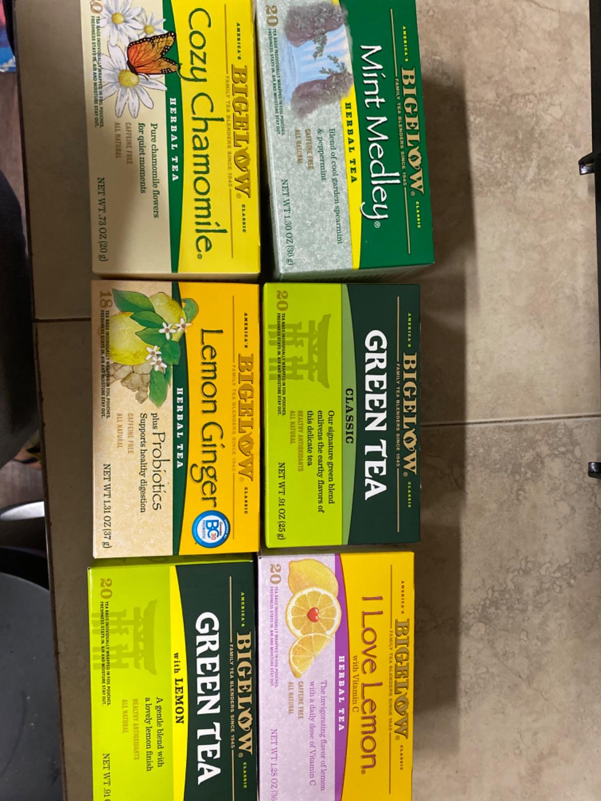 Bigelow Tea, Caffeine Free, 6 Flavor Herbal Tea Variety Pack, Pack of 6 | Decaf Tea with Mint Medley, Cozy Chamomile, Orange and Spice, Sweet Dreams, Perfect Peach, Lemon Ginger, 118 Total Tea Bags customer photo 2