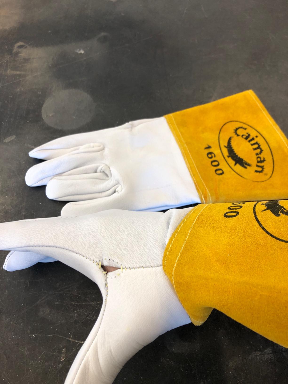 Caiman Premium Goat Grain TIG Welding Gloves, 4-Inch Gold Extended Cuff, Unlined, White/Gold, Medium (1600-4) customer photo 2