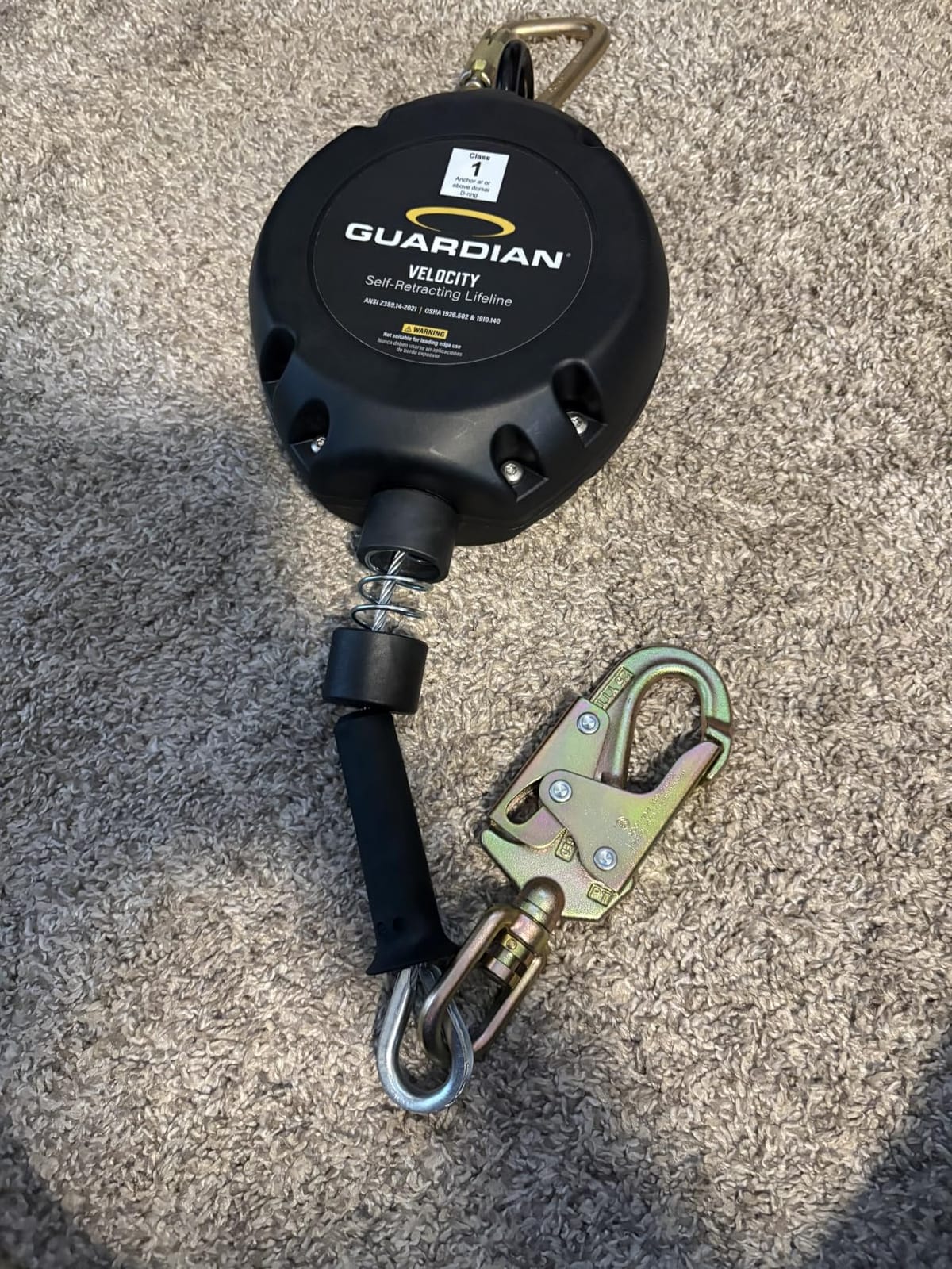 Guardian 42002 Velocity Class 1 Cable Self-Retracting Lifeline (SRL) with Carabiner | 30 ft | Class 1 | ANSI and OSHA Compliant customer photo 2