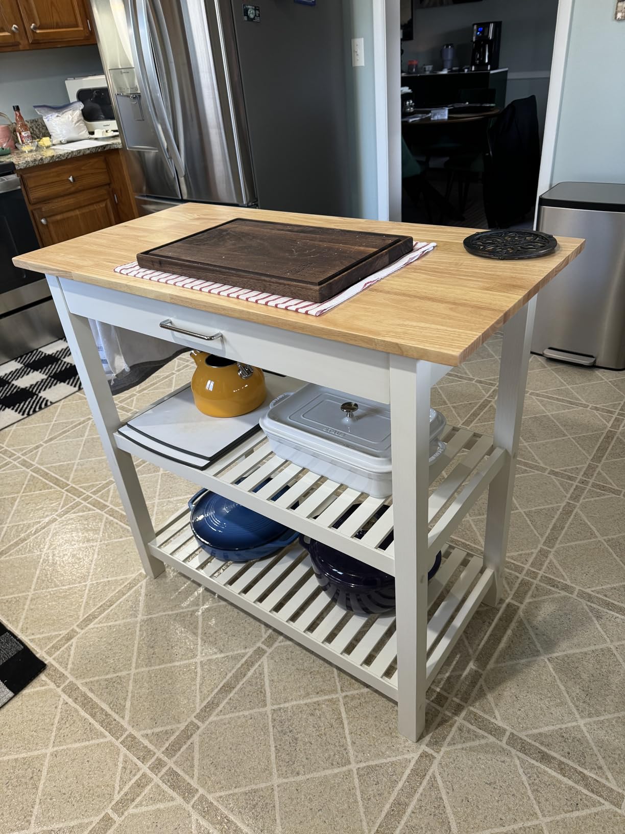 Casual Home Kitchen Island with Solid American Hardwood Top, Natural/White, 40