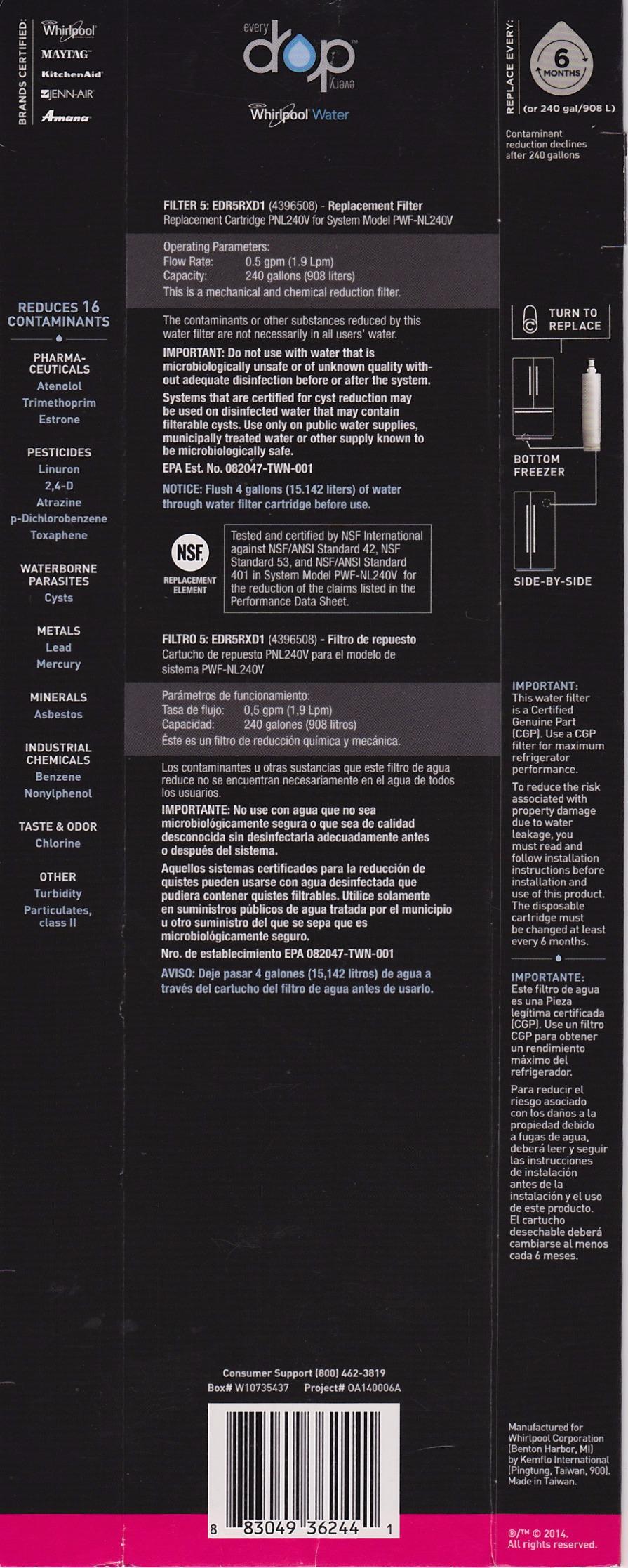 everydrop by Whirlpool Ice & Water Refrigerator Filter 5, Pink, EDR5RXD1 | NSF 42, 53 & 401 Certified, Reduces 28 Contaminants Including 99% Microplastics customer photo 2