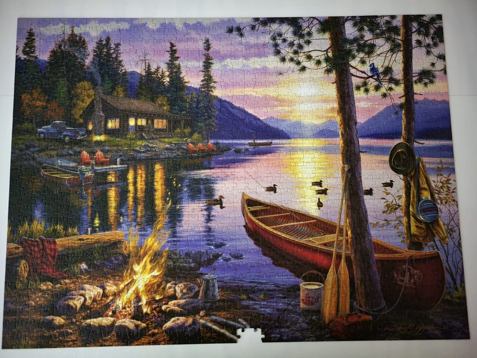 Buffalo Games Darrell Bush Canoe Lake Jigsaw Puzzle, 1000 Piece, for Adults - Cabin-Sunset Scene, Recycled Materials customer photo 1