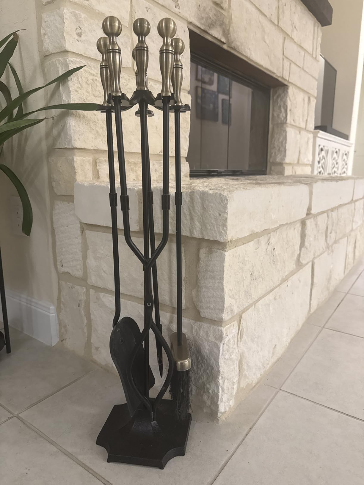 AMAGABELI Garden & Home 5 Pcs Fireplace Tools Set 31 Inch Indoor Black Handle Wrought Iron Large Fire Tool Accessories Set Holder Outdoor Fireset Modern Fire Pit Stand with Poker Brush Shovel Tong customer photo 2