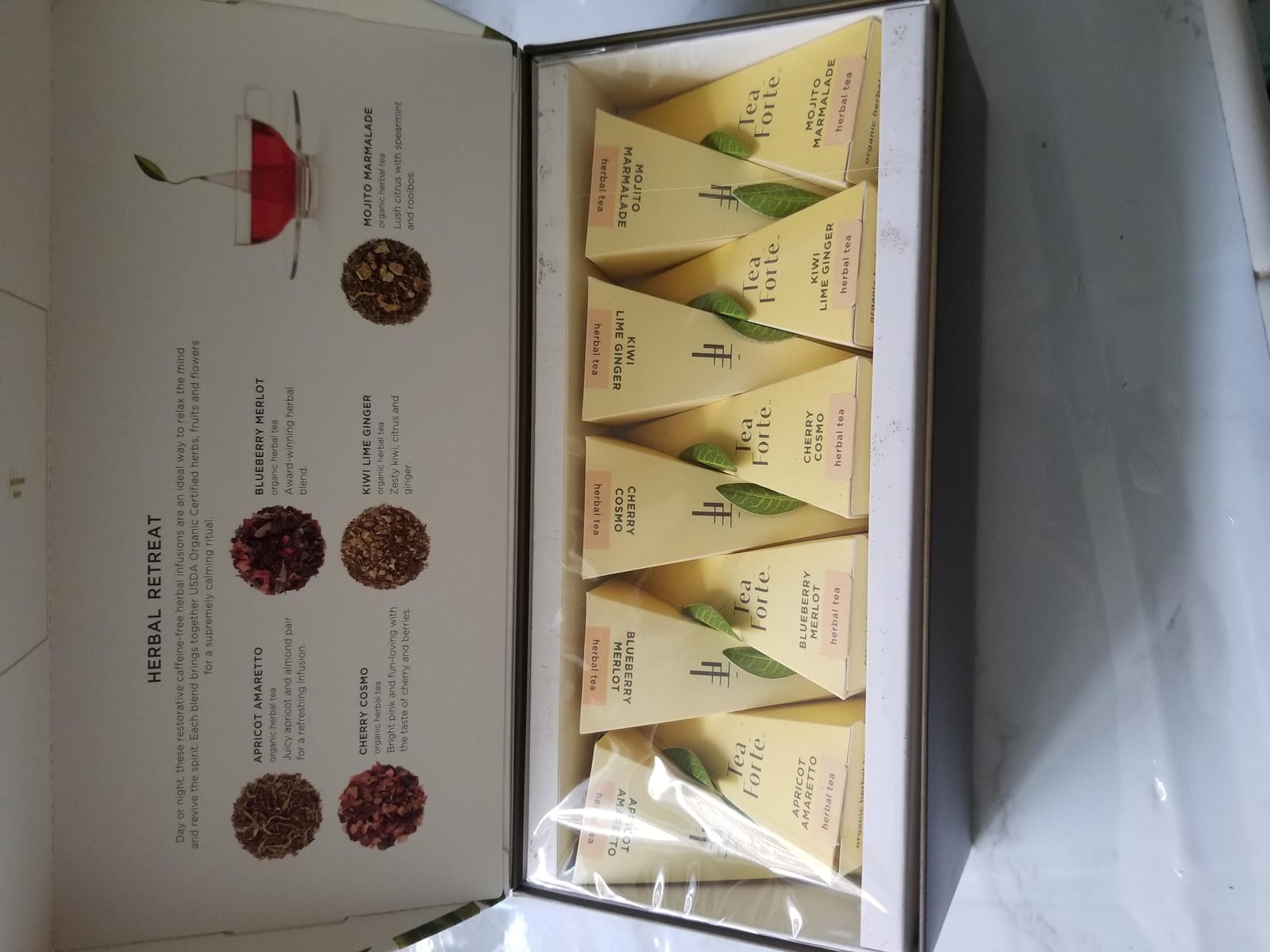 Tea Forte Tea Sampler, 20 Pyramid Infuser Bags, Premium Tea Gift Set | Herbal Retreat Tea Presentation Box, 4 of Each Blend, Individually Wrapped, Giftable Presentation Box for Tea Lovers customer photo 1