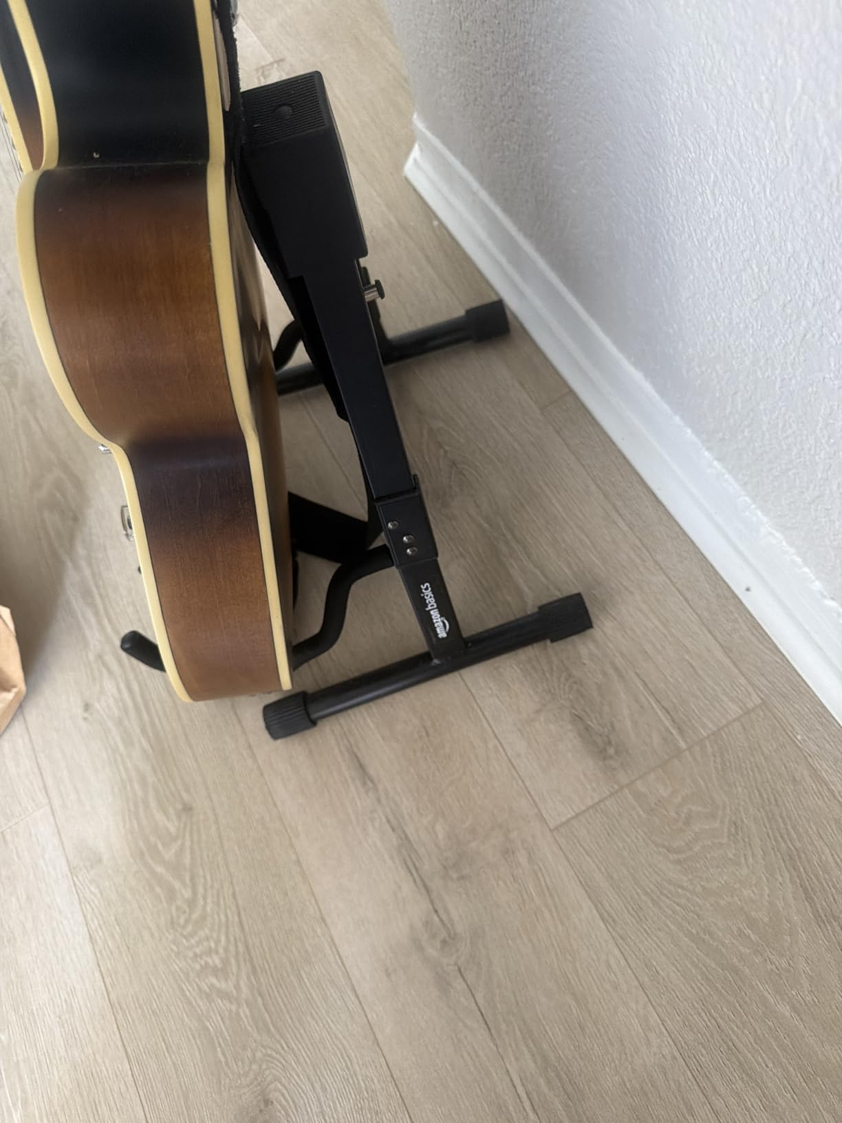Amazon Basics Portable Adjustable Folding Guitar Stand for Electric and Acoustic Guitars, A-shape, Fully Assembled with Padded Foam, Black, 8.66 x 15.16 x 3.74 inches customer photo 2