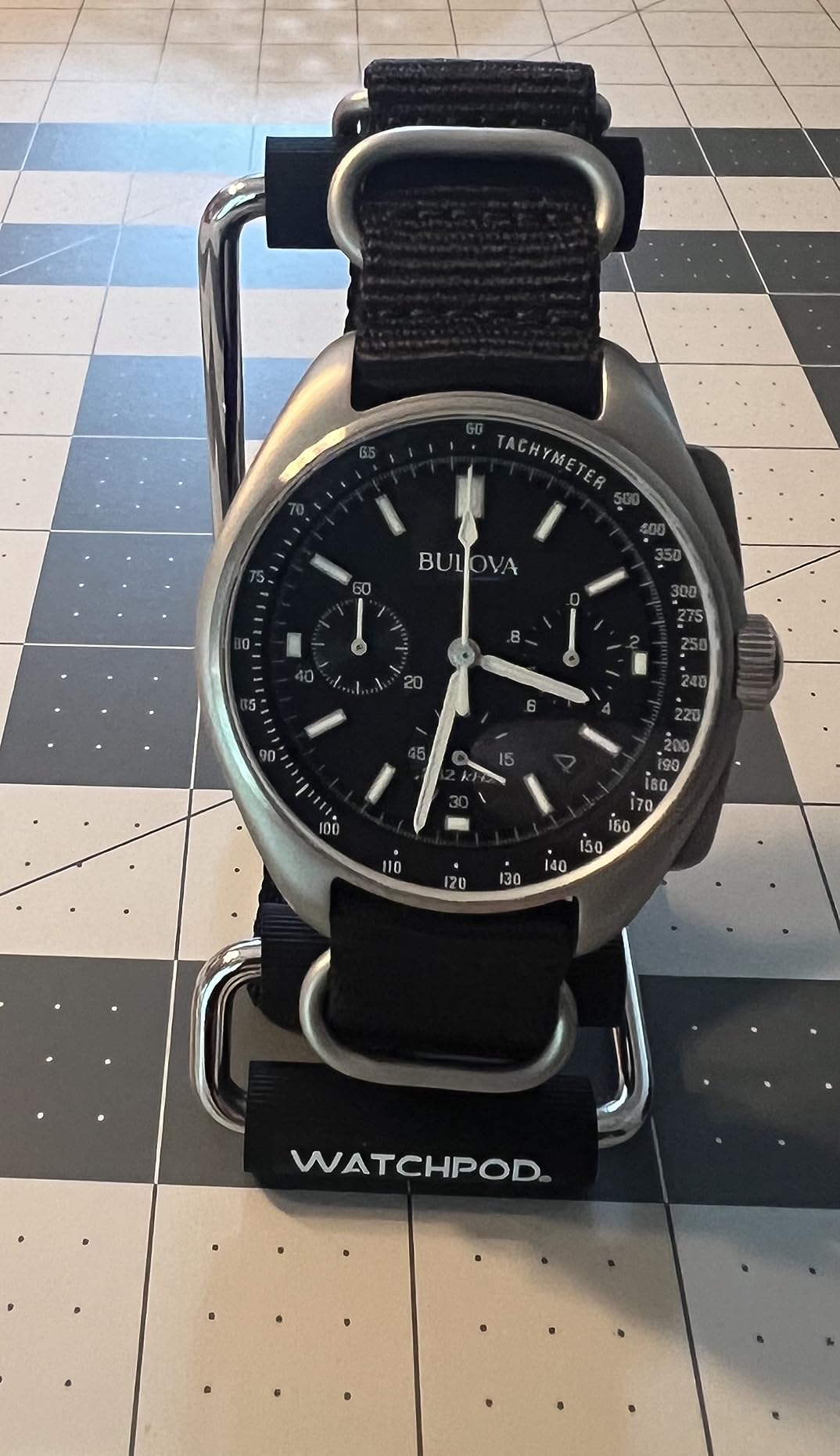 Bulova Men's Archive Series Lunar Pilot 6-Hand Chronograph High Performance Quartz Stainless Steel and Black Nylon Strap Watch Set, Sapphire Crystal Style: 96B251 customer photo 1