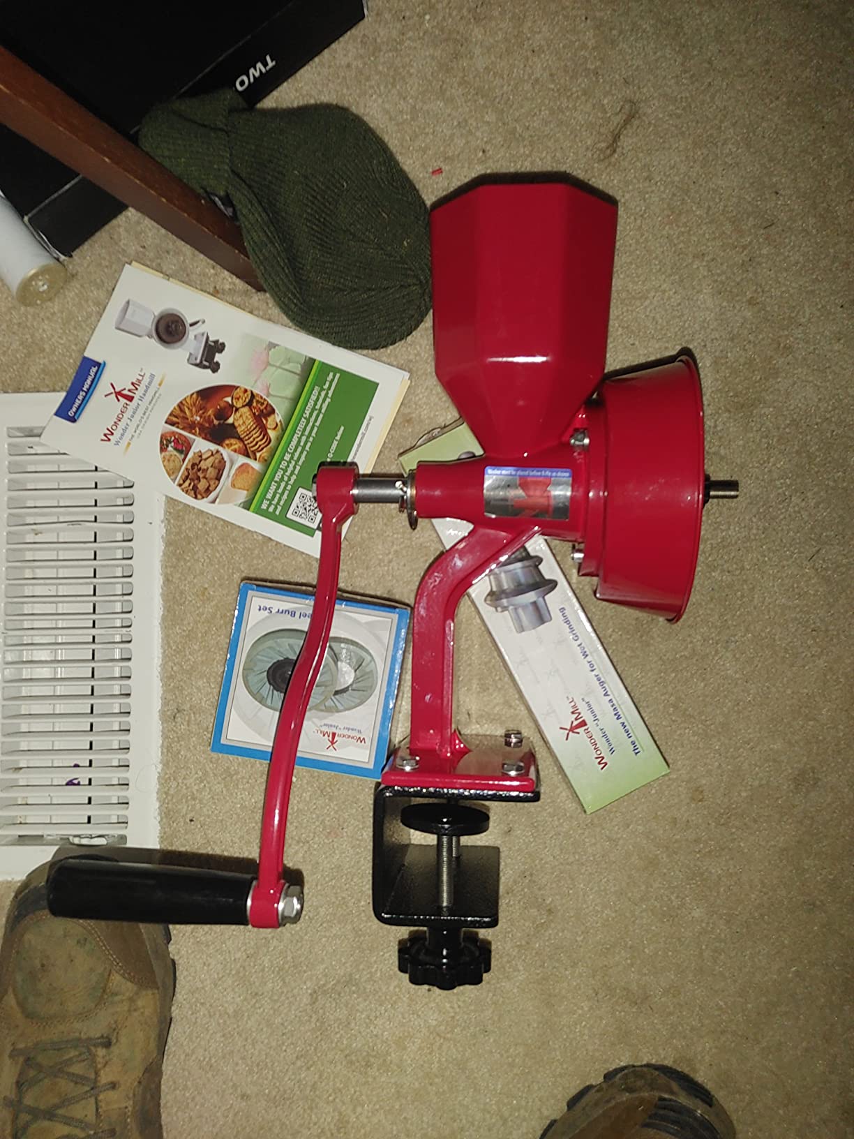 Country Living Junior Deluxe Grain Mill for Flour, Hand Crank Wheat Mill for Grains, Nuts, Seeds, Oily Foods & Spices, Grain Grinder with Stone and Stainless Steel Burrs (Red) customer photo 1