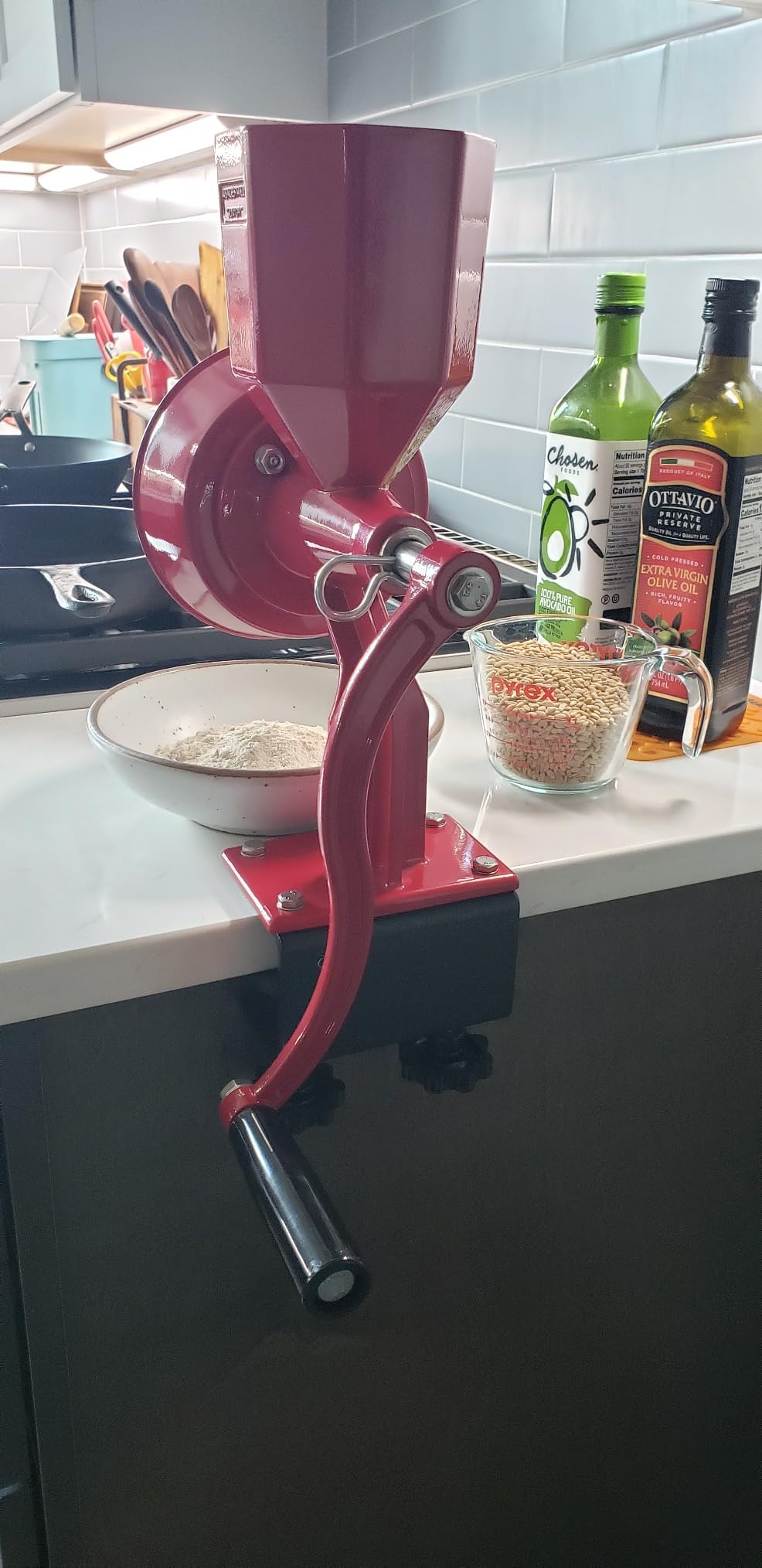 Country Living Junior Deluxe Grain Mill for Flour, Hand Crank Wheat Mill for Grains, Nuts, Seeds, Oily Foods & Spices, Grain Grinder with Stone and Stainless Steel Burrs (Red) customer photo 2