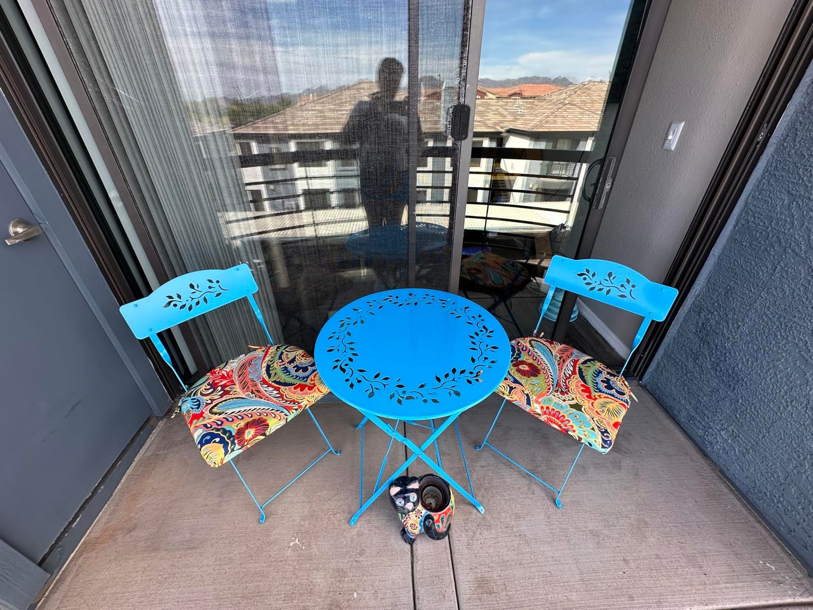 Alpine Corporation 3-Piece Bistro Set with Folding Table and 2 Chairs, Durable Steel Indoor/Outdoor Patio Furniture, Compact Seating, Blue customer photo 1