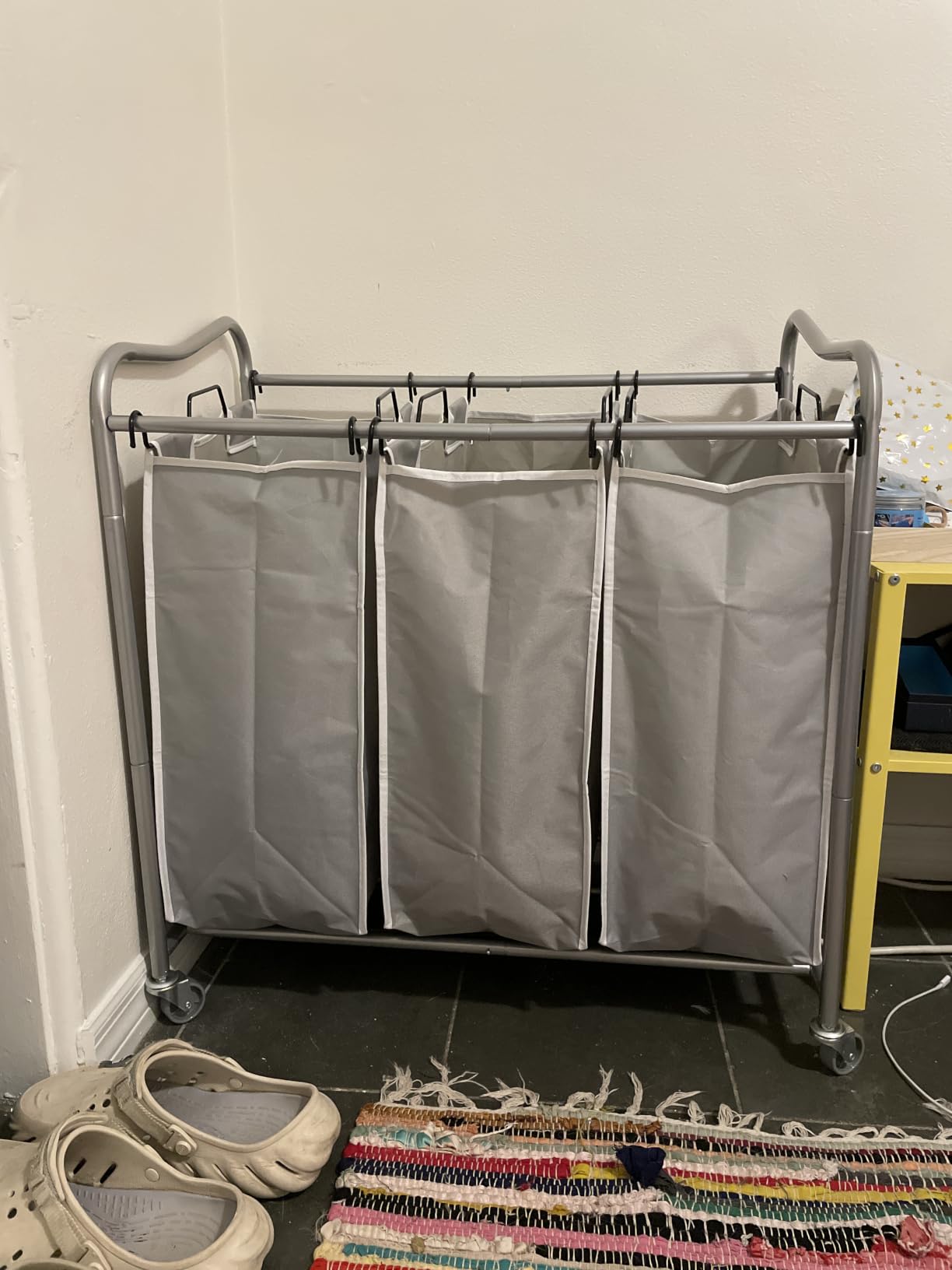 Simple Houseware Heavy Duty 3-Bag Laundry Sorter Rolling Cart, Chrome customer photo 1