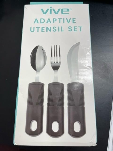 Vive Adaptive Utensil Set - Arthritis Aid Silverware for Parkinsons, Hand Tremors - Easy Grip for Shaking and Trembling Hands - Heavy Stainless Steel Spoon (Regular) customer photo 1