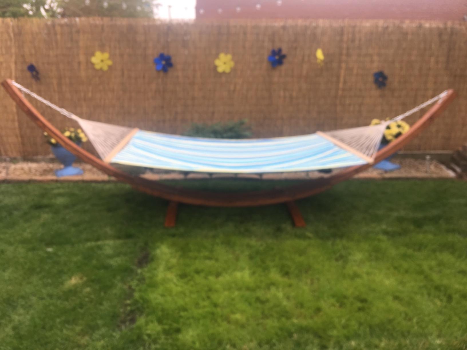 14 Ft. Wooden Arc Hammock Stand. 450 LB Capacity. Teak Stain Finish customer photo 2