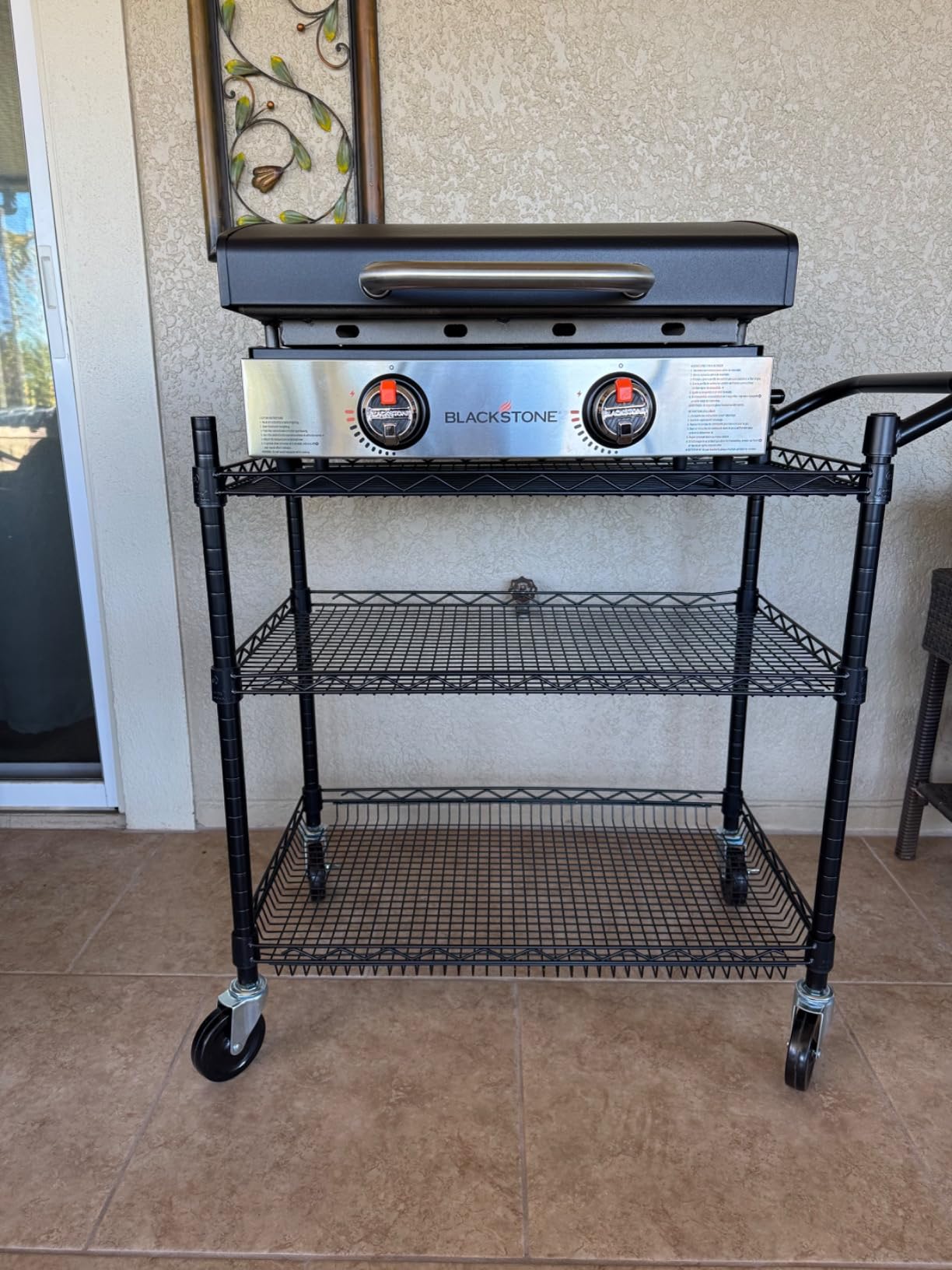Finnhomy 3 Tier Heavy Duty Commercial Grade Utility Cart, Wire Rolling Cart with Handle Bar, Steel Service Cart with Wheels, Utility Shelf Plant Display Shelf Food Storage Trolley, NSF Listed customer photo 1