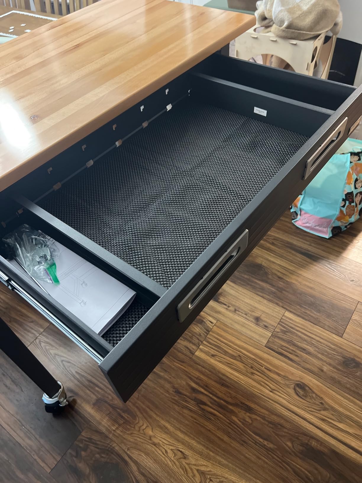 Seville Classics UltraGraphite Wood Top Workbench on Wheels with Sliding Organizer Drawer Table, 48