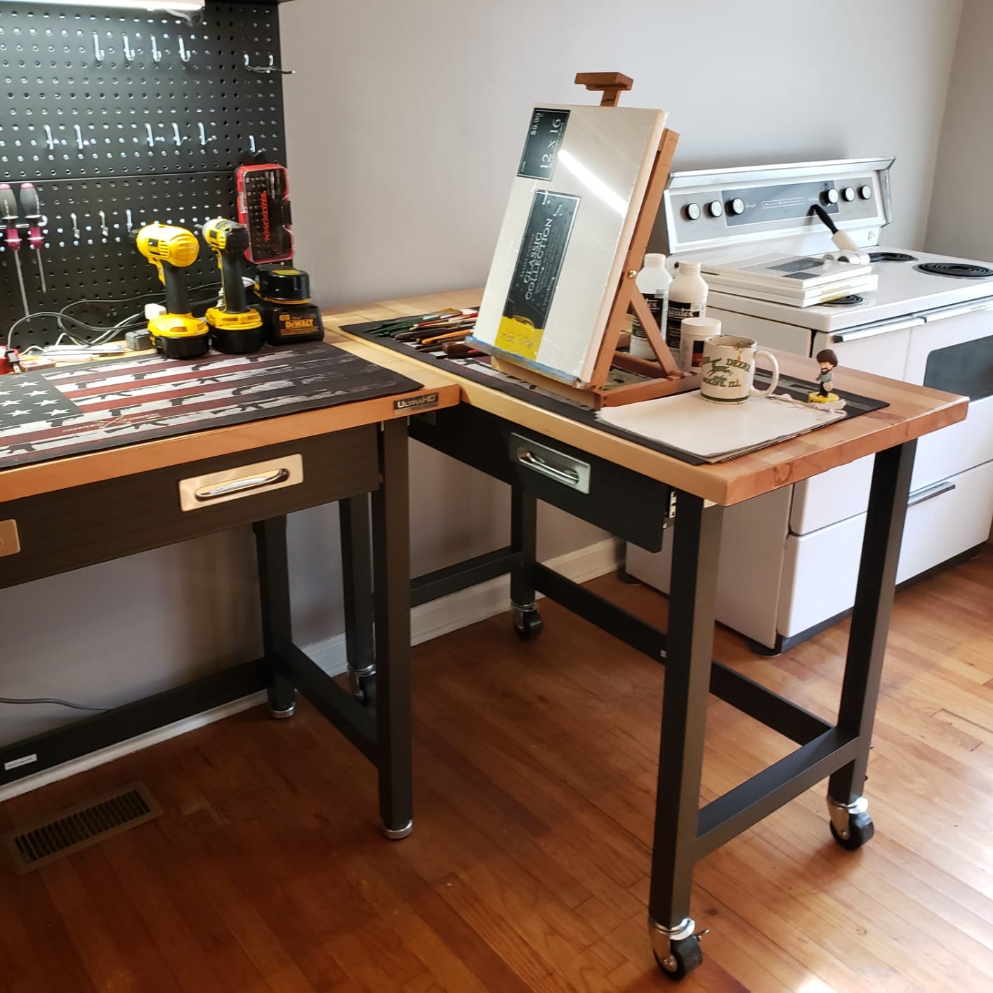 Seville Classics UltraGraphite Wood Top Workbench on Wheels with Sliding Organizer Drawer Table, 48