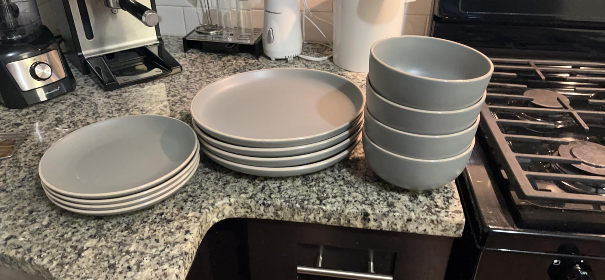 Gibson Home Rockaway 12-Piece Stoneware Dinnerware Set, Matte Finish, Service for 4, Modern Ceramic Plates and Bowls, Microwave & Dishwasher Safe – Soft Gray - Service for 4 customer photo 1