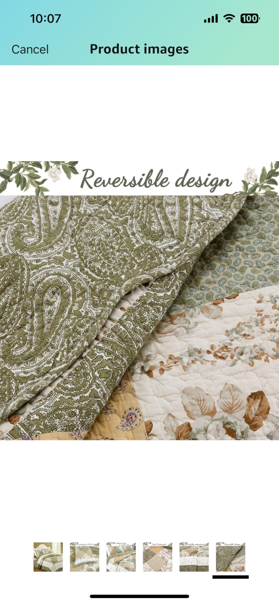 Cozy Line Home Fashions Floral Real Patchwork Green Peach Scalloped Edge Country 100% Cotton Quilt Bedding Set, Reversible Coverlet Bedspread (Celia, Queen - 3 piece) customer photo 1
