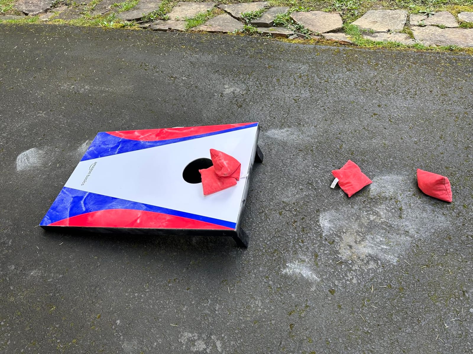 Amazon Basics Portable Cornhole Set, Outdoor Game Bean Bag Toss with Carrying Case, Blue/Red customer photo 1