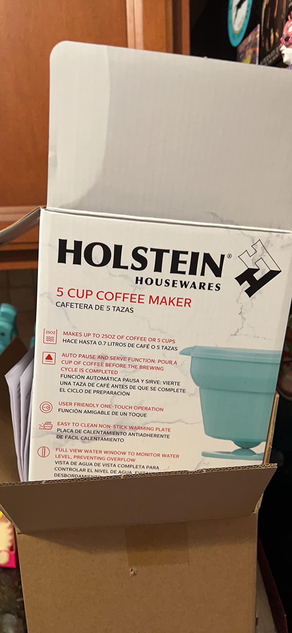 Holstein Housewares 5 Cup Drip Coffee Maker – Compact and User-Friendly with Auto Pause & Serve, Reusable Filter, Measuring Spoon & Glass Carafe, Office & Dorm Use, Teal customer photo 2