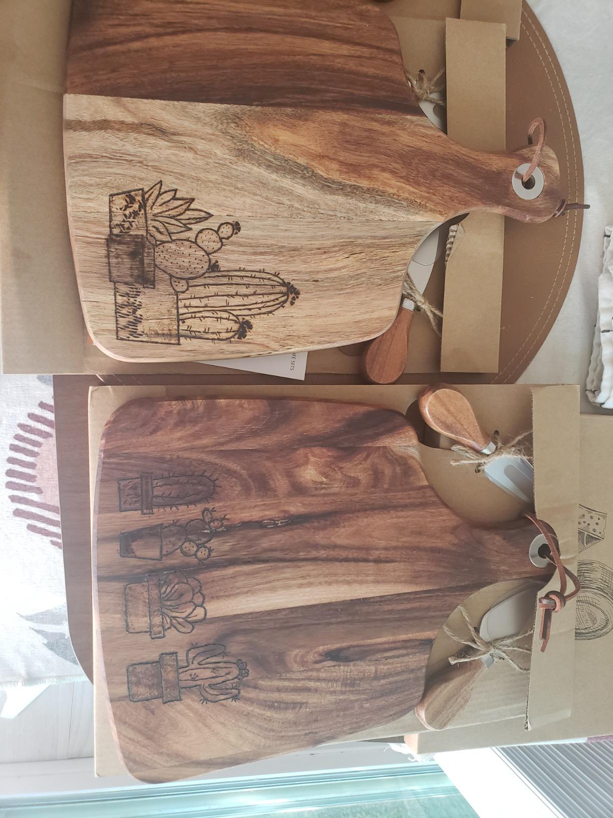 hecef Cheese Board set of 3,a Acacia Wood Cheese Plate, a Knife, a Fork, Charcuterie Board Platter Slate Serving Set for Appetizer Birthdays, Weddings, Housewarming (Cheese board with 2 knives) customer photo 2
