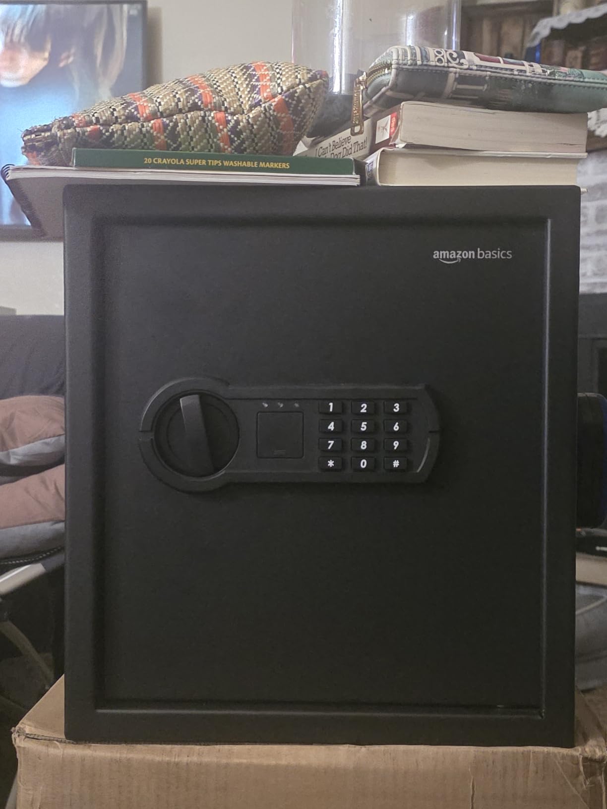 Amazon Basics Steel Home Security Safe Box with Electronic Keypad Lock for Documents, Jewelry, Valuables, 1.8 Cubic Feet, Black, 13.8