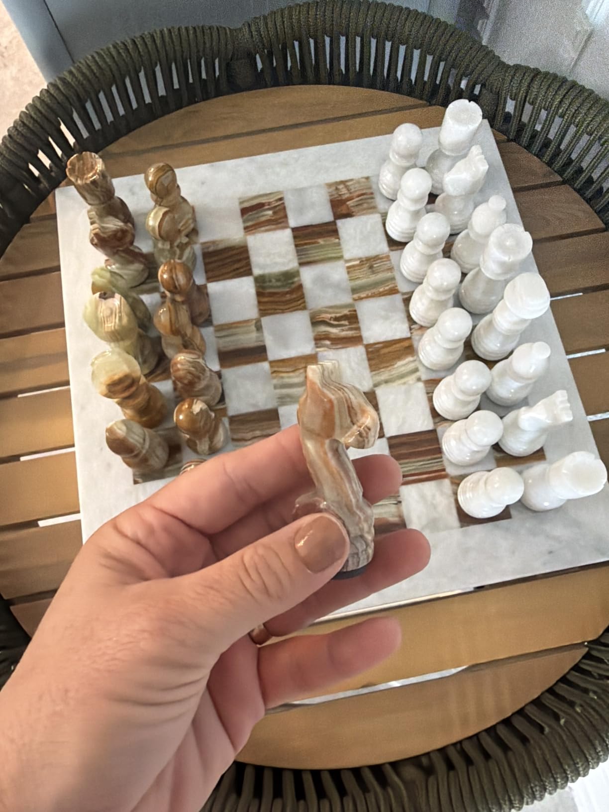 Handmade Staunton White and Green Onyx Marble Chess Board Game Set - Best Board Games for Home Décor Gifts - Suitable for Table Décor - Non Go Board Game - Non Checker Board Game customer photo 2
