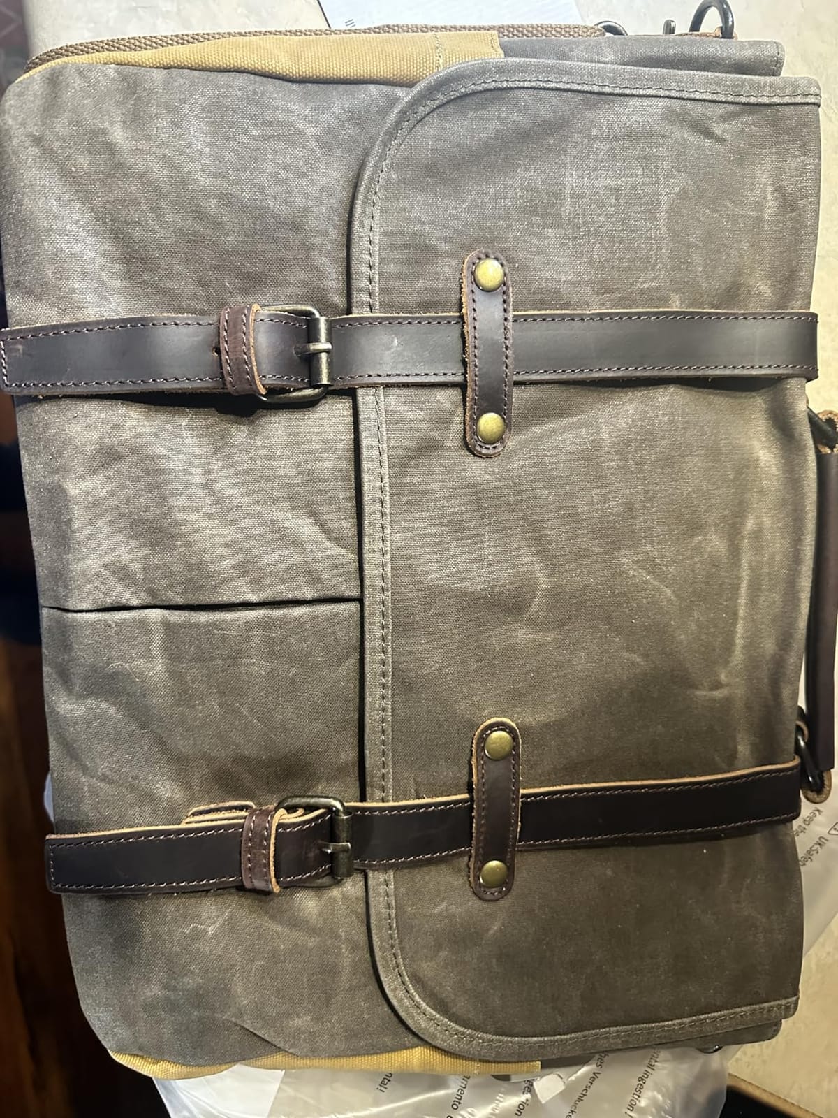 NEWHEY Mens Messenger Bag 15.6 Inch Business Office Work Briefcase Brown | Waterproof, Vintage Genuine Leather, Waxed Canvas, Large Satchel Shoulder Bag, Rugged Leather Computer Laptop Bag customer photo 1