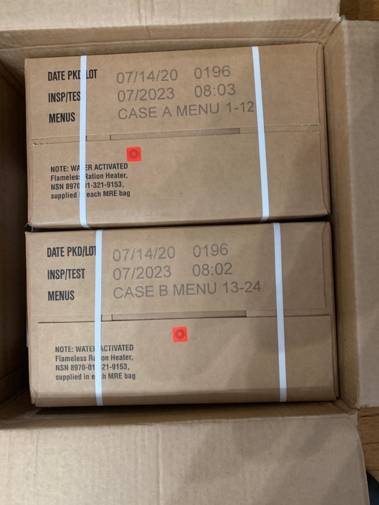 Western Frontier MRE 2020 Inspection Date Case, 24 Meals with 2020 Inspection Date, 2017 Pack Date. Military Surplus Meal Ready to Eat. (A and B Bundle) customer photo 2