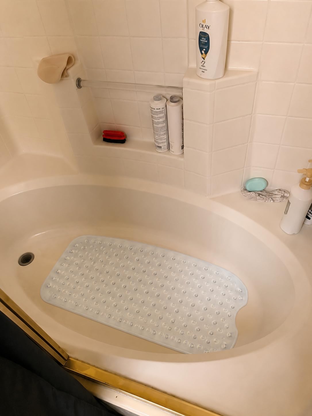 YINENN Bath and Shower Safety Mats 40x16 inch, Non Slip with Suction Cups for Bathroom Stall and Tub Floor, Extra Large and Machine Washable, Drain Holes Keep Bathtub Clean, Clear customer photo 1