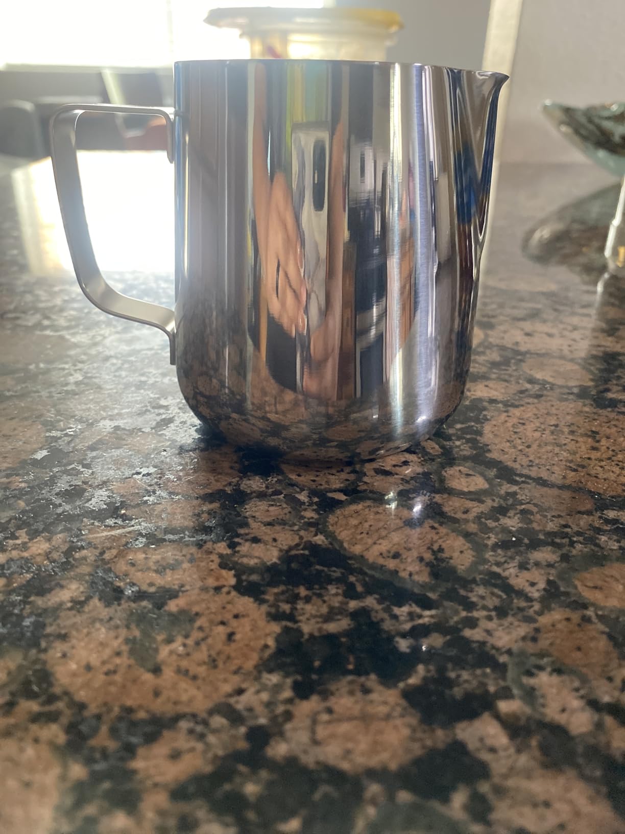 HOFASON Stainless Steel Milk Frothing Pitcher Cappuccino Pitcher Pouring Jug Espresso Cup Creamer Cup for Latte Art, 12 Ounce (350 ML) customer photo 2