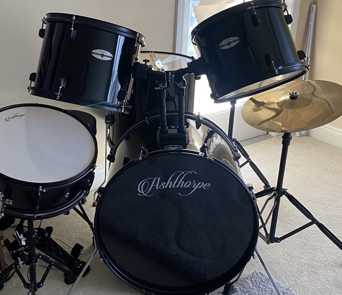 Ashthorpe 5-Piece Complete Full Size Adult Drum Set with Remo Batter Heads - Black customer photo 1