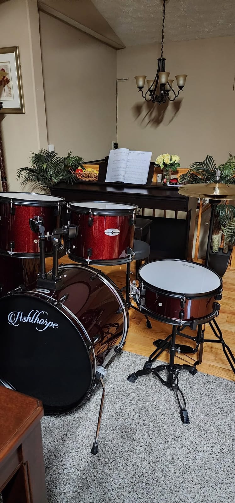 Ashthorpe 5-Piece Complete Full Size Adult Drum Set with Remo Batter Heads - Black customer photo 2