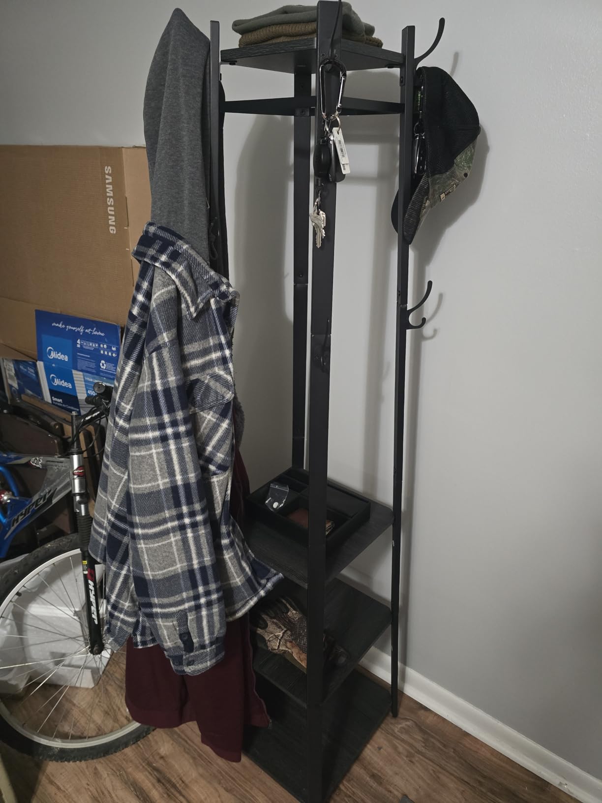 VASAGLE Coat Rack Freestanding, Hall Tree with 2 Shelves | Coat Hanger Stand, for Clothes, Hat, Bag, Contemporary Style, Rustic Brown and Black, COLTEN Collection URCR16BX customer photo 2