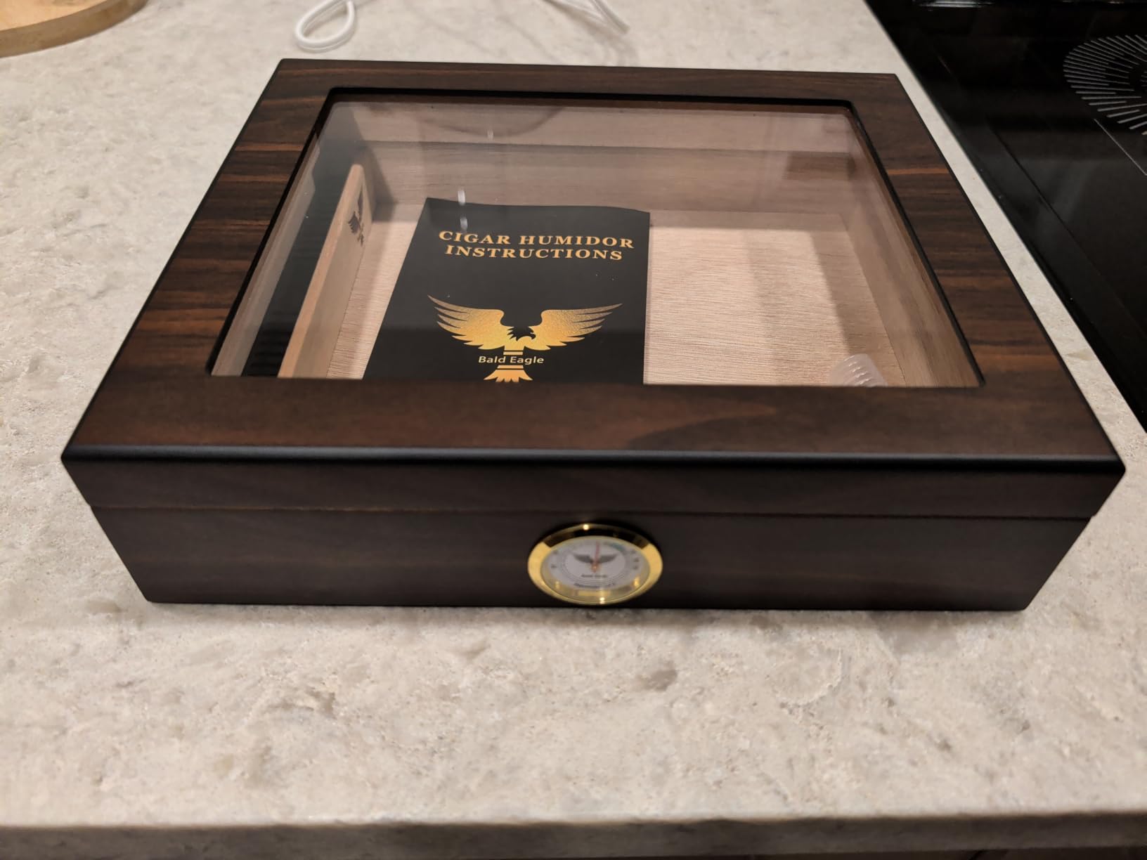 Bald Eagle Handmade Cigar Humidor, Cedar Cigar Desktop Box with Humidifier and Hygrometer, Glass Top for 30-50 Cigars customer photo 2
