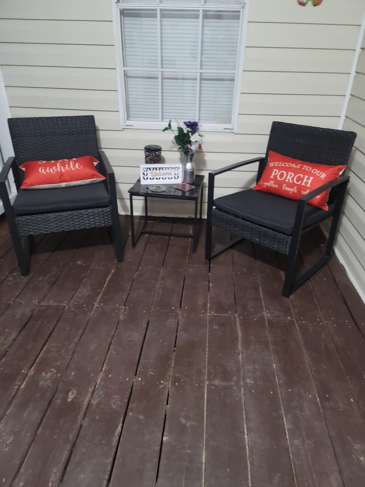 Flamaker 3 Pieces Patio Furniture Set Outdoor Wicker Bistro Chair (Black) customer photo 2