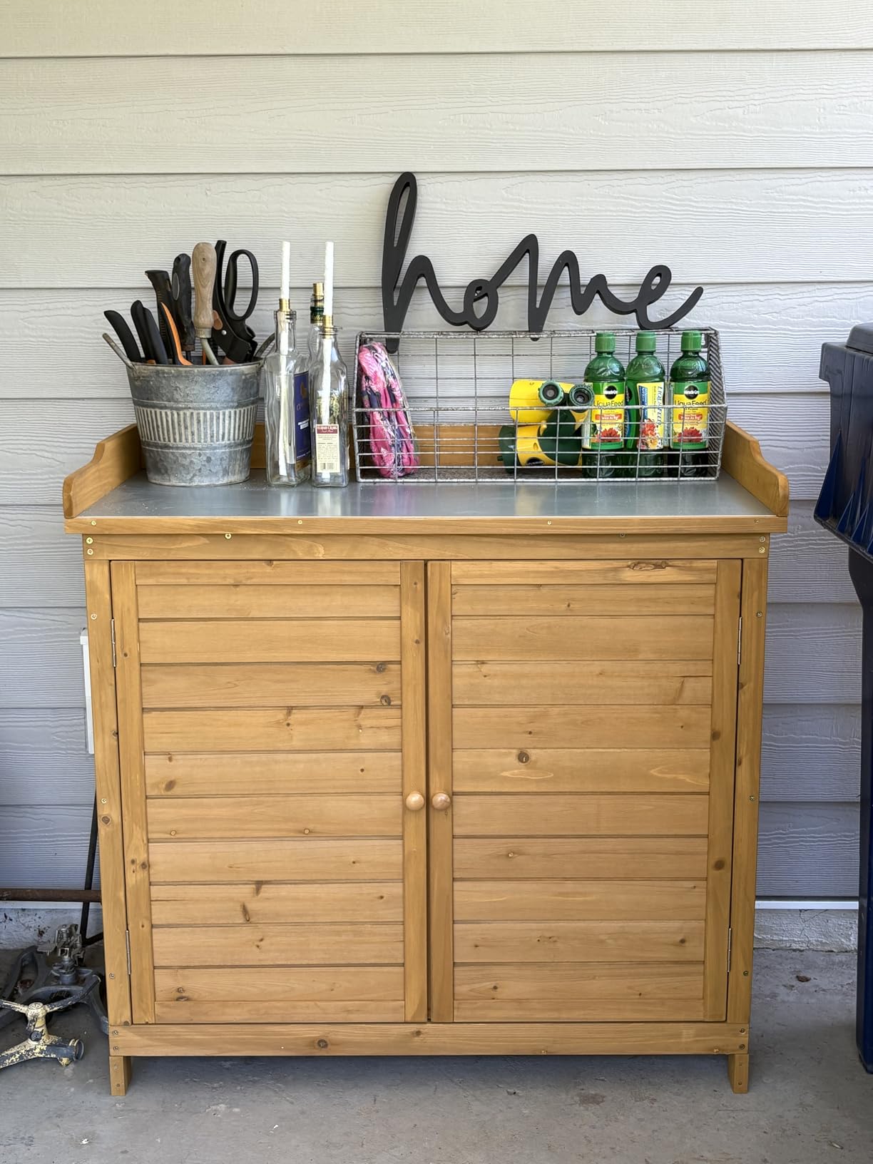 GDLF Outdoor Storage Cabinet with Work Bench, Garden Potting Table, Natural customer photo 2