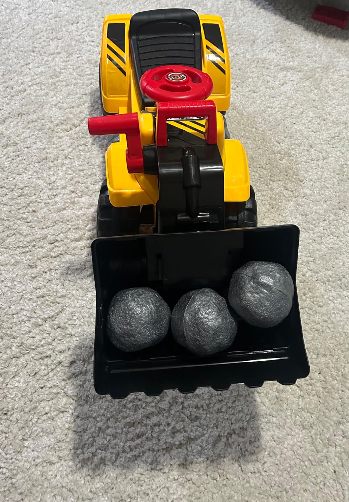 Costzon Ride on Excavator, Ride on Construction Vehicles w/Helmet, 3 Toy Stones, Realistic Sound, Adjustable Bucket & Under Seat Storage, Bulldozer Ride on Toy Gift for Kids Boys & Girls customer photo 2