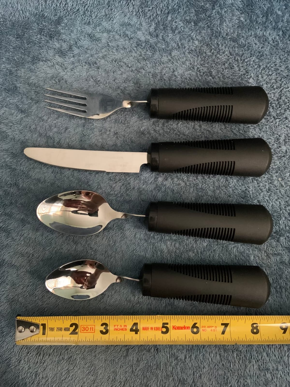 Special Supplies Adaptive Utensils (4-Piece Kitchen Set) Weighted, Non-Slip Handles for Hand Tremors, Arthritis, Parkinson’s Elderly use - Stainless Steel Knife, Fork, Spoons (Grey) customer photo 2