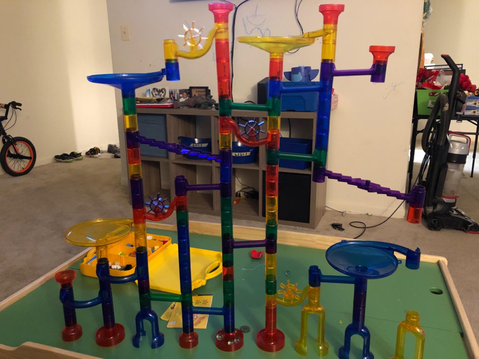 JOYIN 150Pcs Glowing Marble Run- Construction Building Blocks Toys with 5 Glow in The Dark Glass Marbles, STEM Educational Building Block Toy, Birthday Gifts, Easter Basket Stuffers customer photo 2