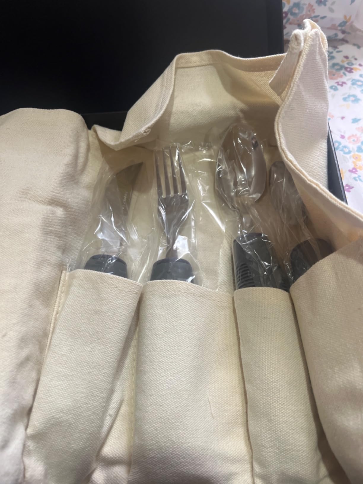 BUNMO Adaptive Utensils for Elderly, Tremors & Weak Hand Grips – 4pc Lightweight Assistive Silverware Set with Foam Easy Grip Handles – Discreet Canvas Travel Wrap – Dishwasher Safe customer photo 2