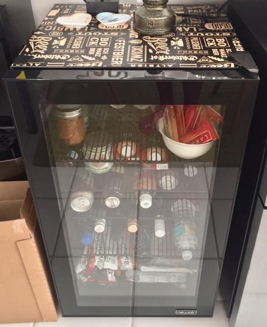 NewAir 126 Can Beverage Refrigerator | Freestanding Mini Fridge for Home Bar or Office | SplitShelf Storage, 32°F Cooling & LED Lighting | “Beers of the World” Design customer photo 1