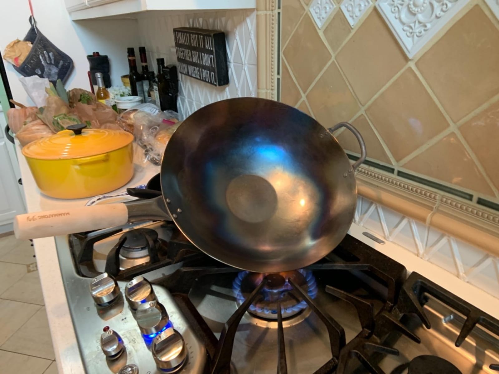 Flat Bottom Carbon Steel Wok Pan - Authentic Hand Hammered Woks and Stir Fry Pans - 14